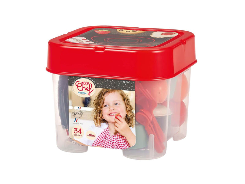 Ecoiffier 100% Chef Dining Set with Play Food 34 pieces.