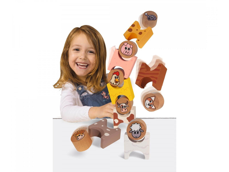 Eichhorn Wooden Stacking Game Farm Animals 14 pieces.