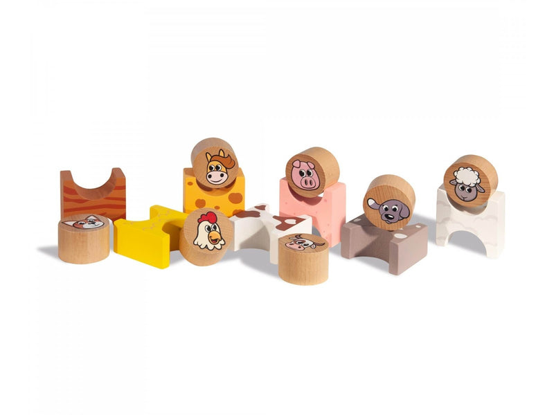 Eichhorn Wooden Stacking Game Farm Animals 14 pieces.
