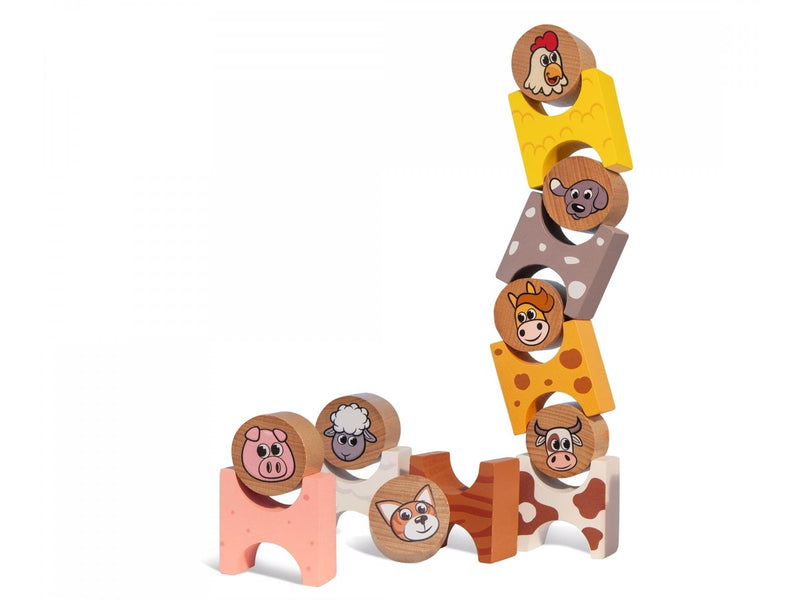 Eichhorn Wooden Stacking Game Farm Animals 14 pieces.