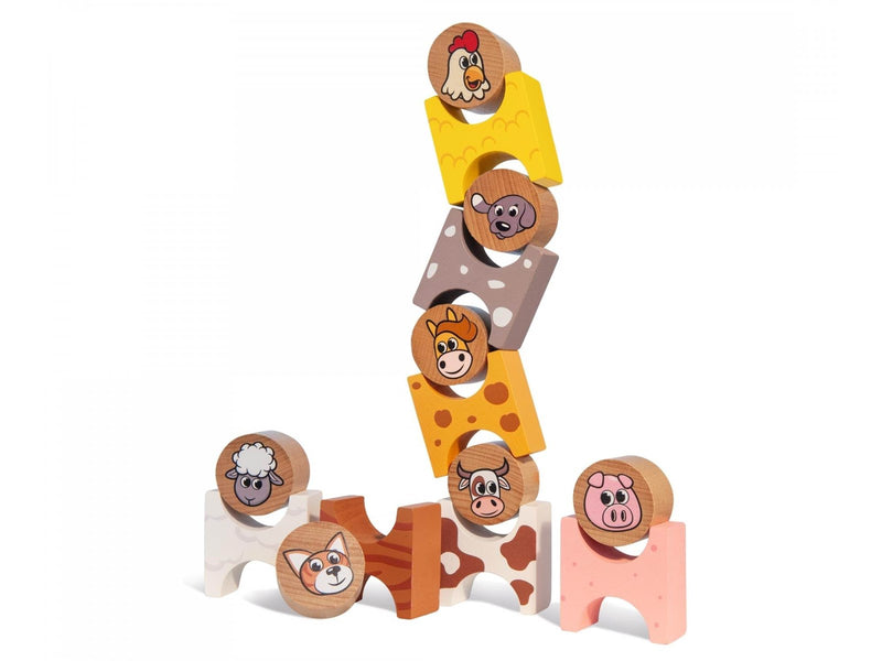 Eichhorn Wooden Stacking Game Farm Animals 14 pieces.