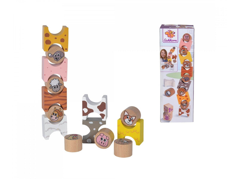Eichhorn Wooden Stacking Game Farm Animals 14 pieces.