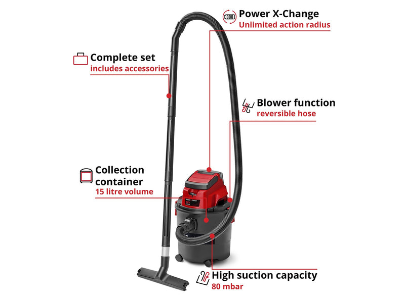 Einhell Staubsauger Cordl. Wet/Dry Vacuum Cleaner TC-VC 18/15 Li-Solo