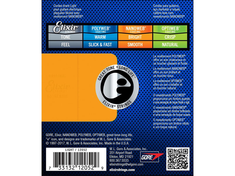 Elixir Strings 12052 - Vernickelter Stahl - E-Gitarren-Saiten - Nanoweb - Light (10-46)