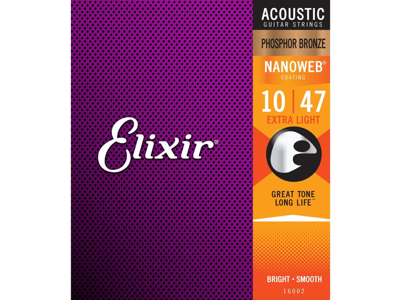 Elixir Strings 16002 - Phosphor Bronze - Akustik-Saiten - Nanoweb - Extra Custom Light (10-47)