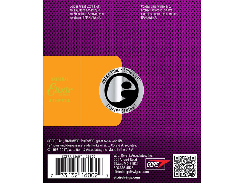Elixir Strings 16002 - Phosphor Bronze - Akustik-Saiten - Nanoweb - Extra Custom Light (10-47)