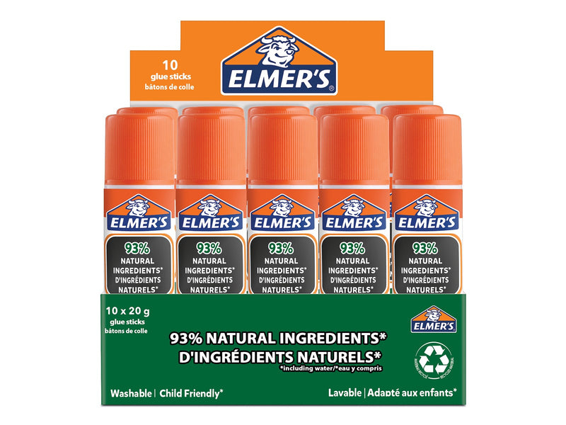 Elmer's ökologische Klebestifte | 93 % natürliche Inhaltsstoffe | 100 % recyceltes Plastik | 20 g | 10 Stück