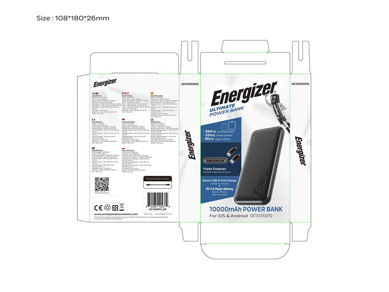 Energizer 10K Powerbank - 22.5W - (2x USB-C PD + USB-A) - 10000 mAh