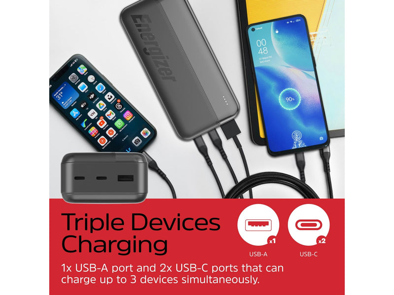 Energizer 30K Powerbank - 15W - 2xUSB-C + USB-A - 30 Wh