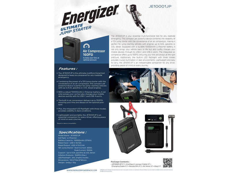 Energizer JE10001JP -  Reifenfüller + Starthilfe-Kombination