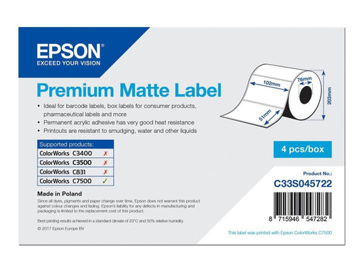 Epson Premium Matte Label - Die-cut Roll: 102mm x 51mm / C33S045722