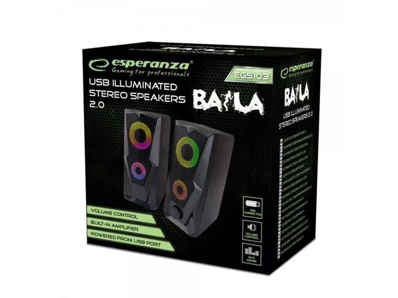 Esperanza SPEAKERS 2.0 USB LED RAINBOW BAILA - Schwarz