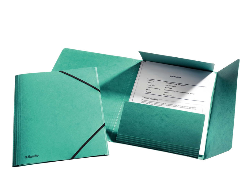 Esselte 3-Flap Folder  Elastic Cardboard A4 Green