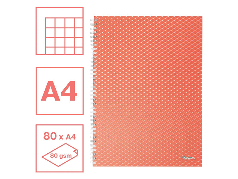 Esselte  Colour'Breeze A4 Collegeblock kariert, Spiralbindung Koralle