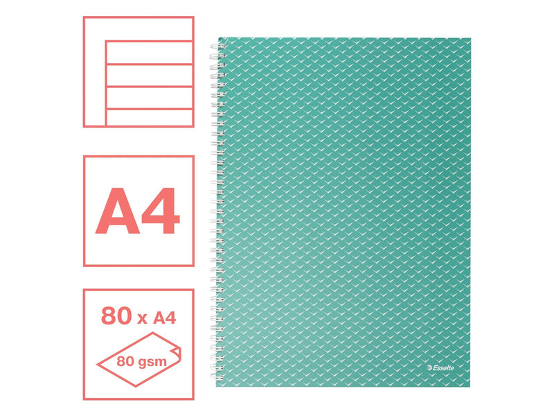 Esselte  Colour'Breeze A4 Collegeblock liniert, Spiralbindung Grün