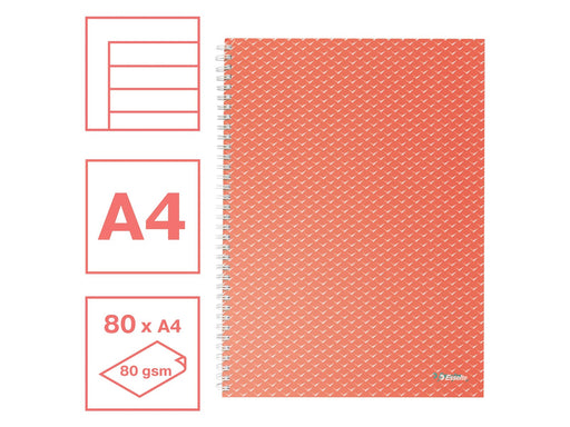 Esselte  Colour'Breeze A4 Collegeblock liniert, Spiralbindung Koralle