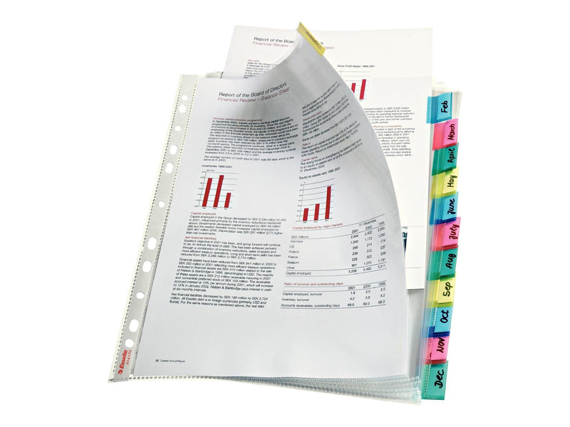 Esselte - divider - 12 parts - for A4 Maxi - capacity: 30 sheets - tabbed - clear glass