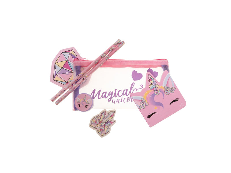 Euromic UNICORN GEMS Filled mesh pencil pouch w/station