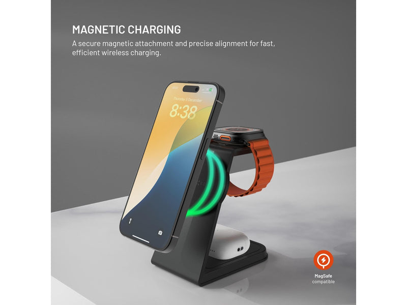 FIXED 3in1 Mag ALU Qi2 Wireless Charging station Black