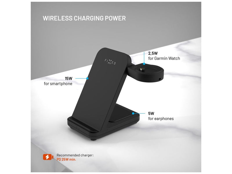 FIXED 3in1 Wireless Charging station designed for Garmin Watch Black
