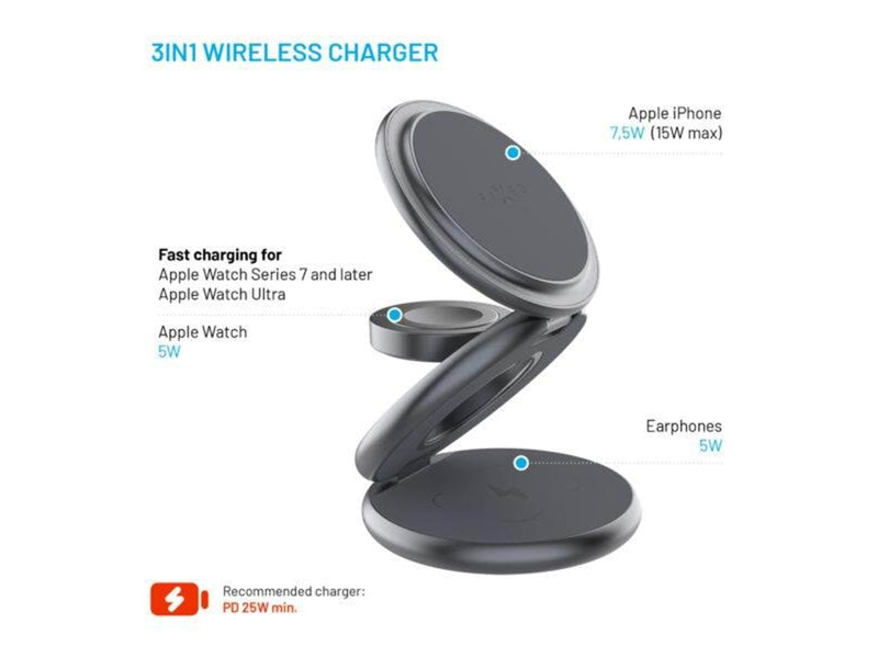 FIXED MagPowerstation Round 3in1 foldable wireless charger - Grey