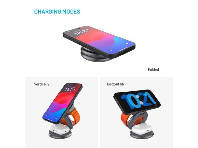 FIXED MagPowerstation Round 3in1 foldable wireless charger - Grey