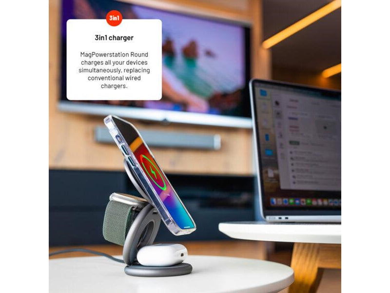 FIXED MagPowerstation Round 3in1 foldable wireless charger - Grey