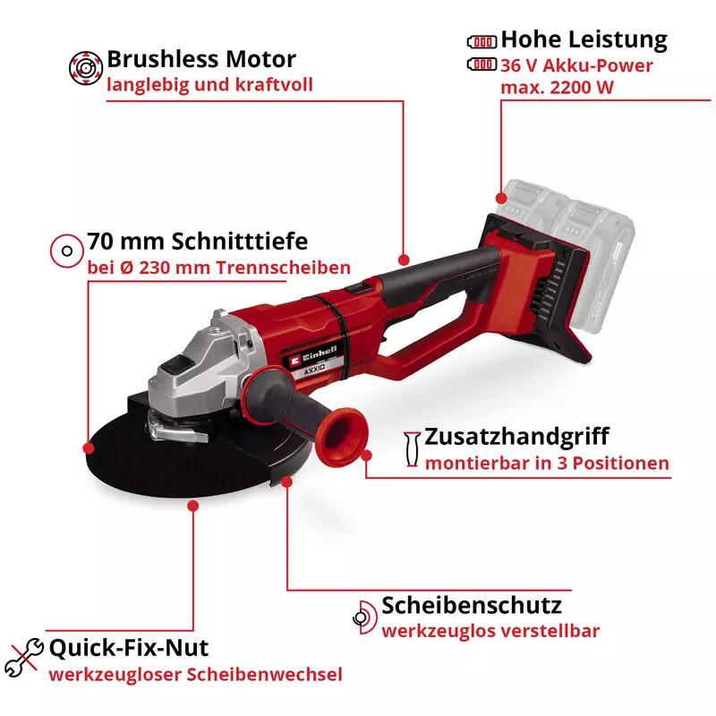 Einhell Akku-Winkelschleifer AXXIO 36/230 Q (4431160)