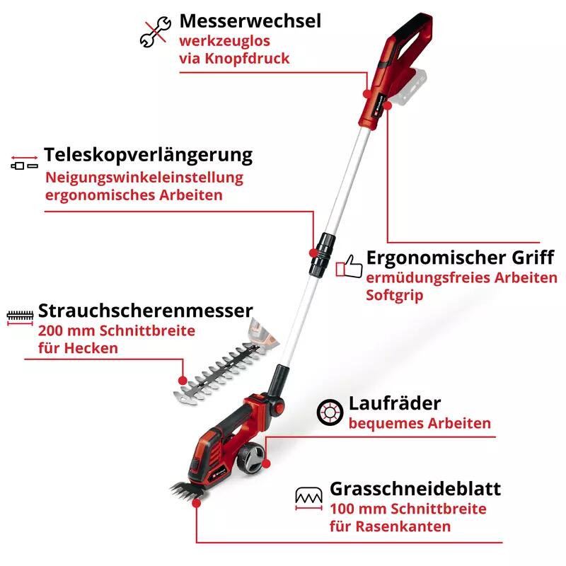 Einhell Akku-Gras- und Strauchschere GE-CG 18/100 Li T-Solo (3410310)