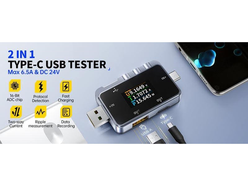 FNIRSI FNAC-28 USB-C USB-A 2-in-1 USB Tester