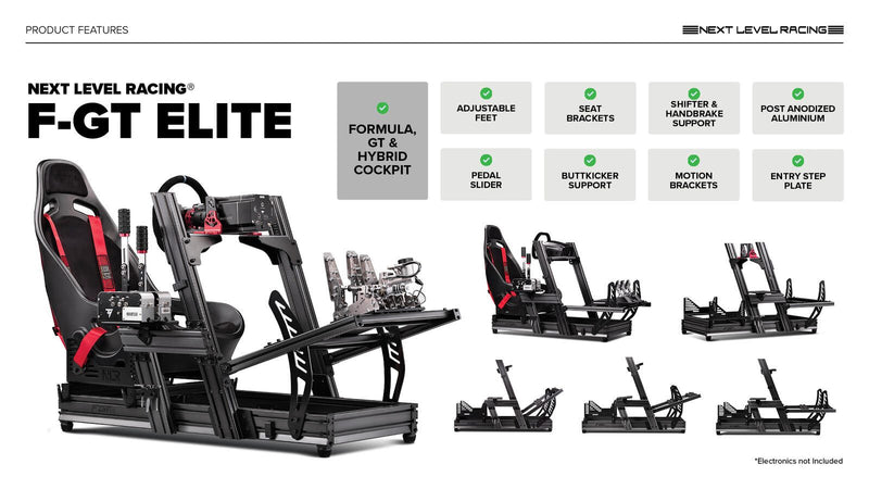 Next Level Racing® F-GT Elite Formula & GT Aluminium Profile Simulator Cockpit - Front & Side Mount Edition
