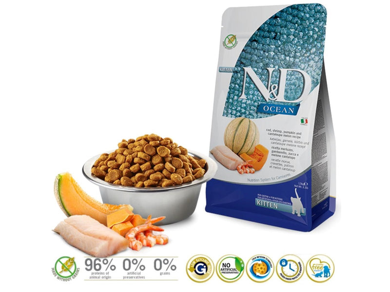 Farmina N&D Ocean Cat Cod Shrimp Pumpkin and Cantaloupe Melon Kitten - dry cat food - 1.5 kg