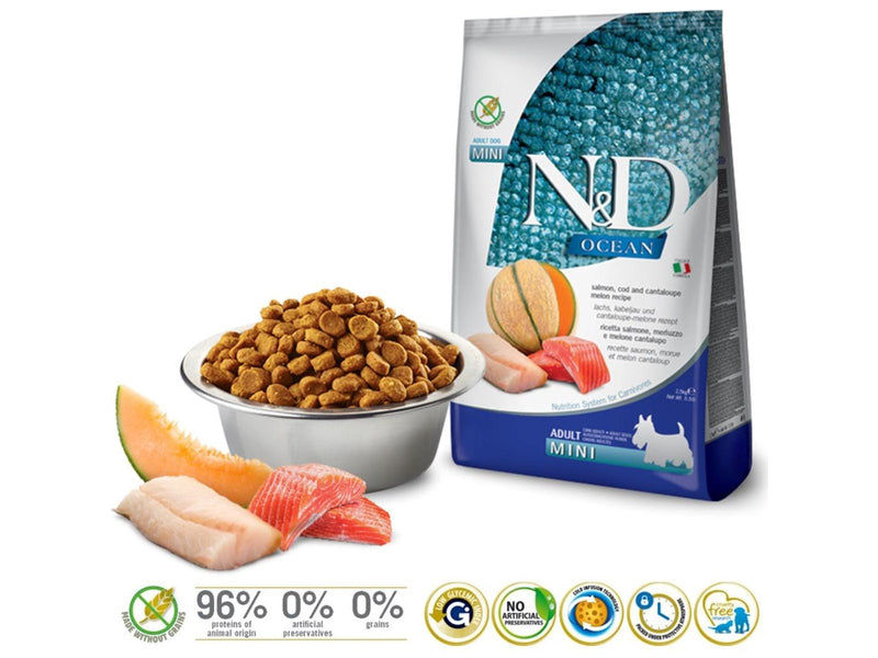 Farmina N&D Ocean Dog Salmon Cod Cantaloupe Melon Adult Mini - dry dog food - 2.5 kg