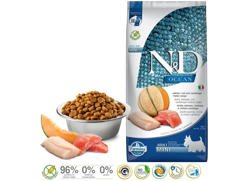 Farmina N&D Ocean Dog Salmon Cod Cantaloupe Melon Adult Mini - dry dog food - 7 kg