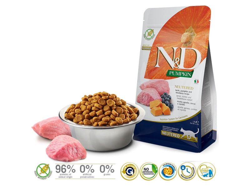Farmina N&D Pumpkin Cat Lamb and Blueberry Neutered Adult - dry cat food - 1.5 kg