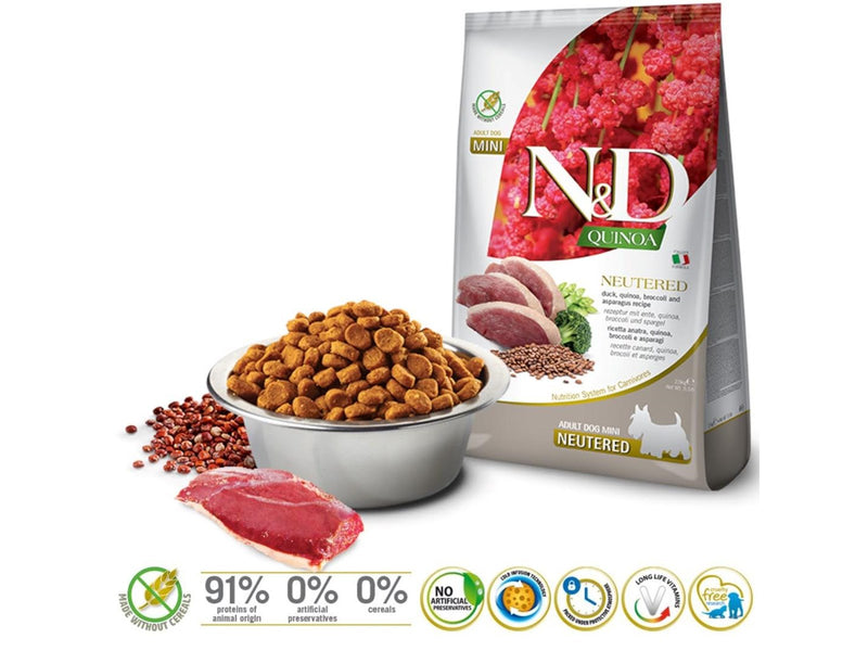 Farmina N&D Quinoa Dog Duck Broccoli Asparagus Neutered Adult Mini - dry dog food - 2.5 kg