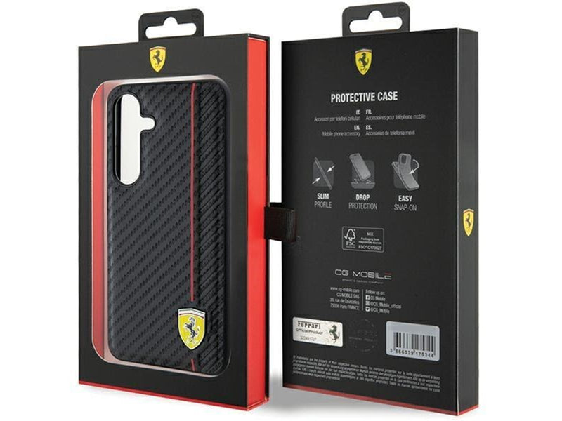 Ferrari Carbon Printed Line Case for Samsung Galaxy S24+ - Black
