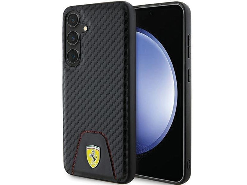 Ferrari Carbon Stitched Bottom Case for Samsung Galaxy S24+ - Black