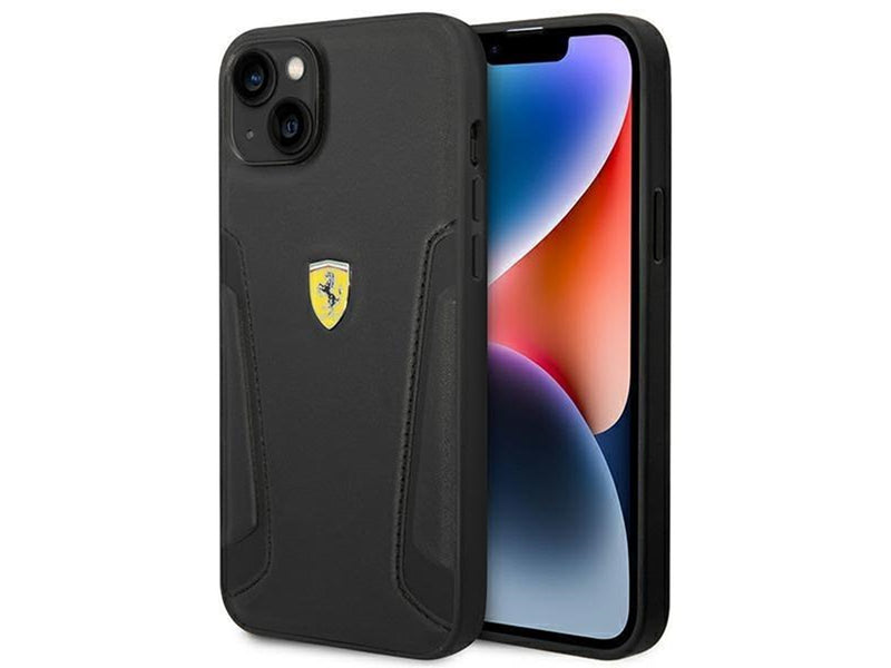 Ferrari Leather Stamp Sides Case for iPhone 14 Plus - Black