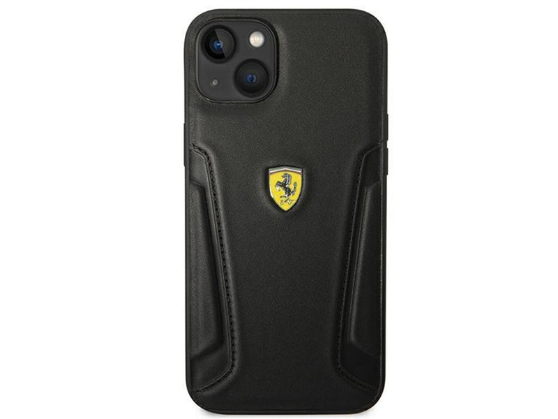 Ferrari Leather Stamp Sides Case for iPhone 14 Plus - Black
