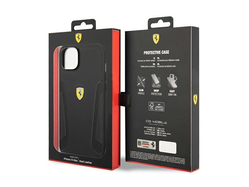 Ferrari Leather Stamp Sides Case for iPhone 14 Plus - Black
