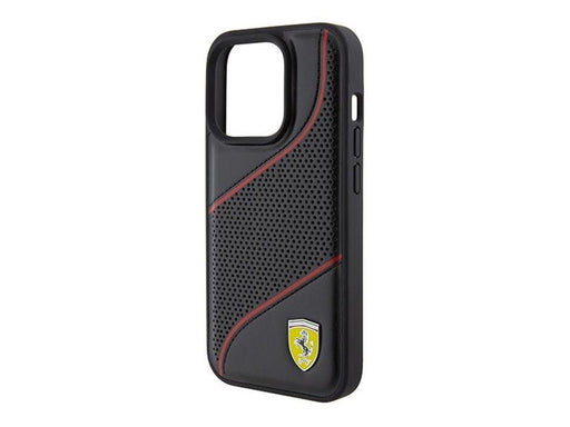 Ferrari Perforated Waves Metal Logo Case for iPhone 15 Pro - Black