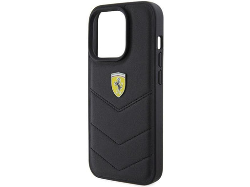 Ferrari Quilted Metal Logo iPhone 15 Pro Case - Black