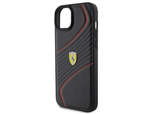 Ferrari Twist Metal Logo Case for iPhone 15 Plus - Black