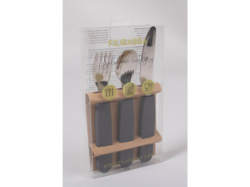 Filibabba Silicone cutlery set - Stone Grey