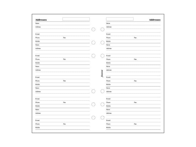 Filofax Contacts Refill - Personal