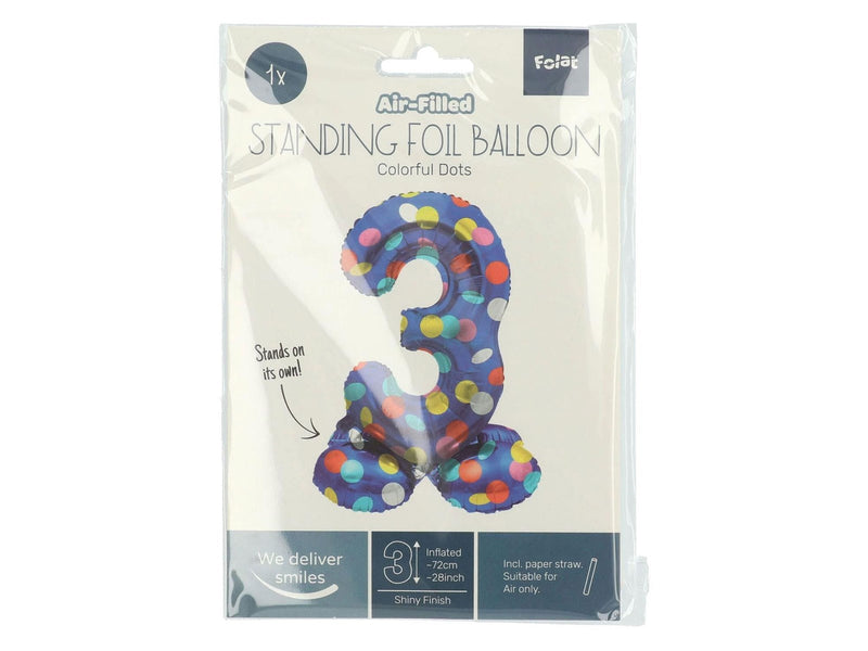 Folat BV - Standing Foil Balloon Colorful Dots Number 3 - 72cm
