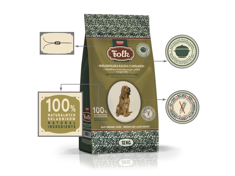 Folk Medium and large breeds Traditional Greater Poland duck with rabbit apples and marjoram - dry dog food - 12kg