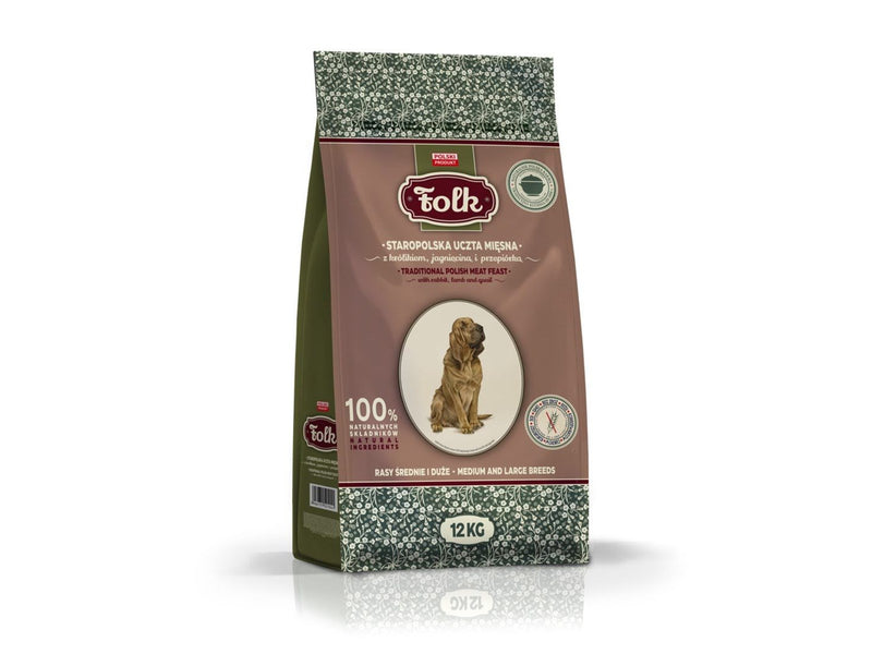 Folk Medium and large breeds Traditional polish meat feast with rabbit lamb and quail - dry dog food - 12kg