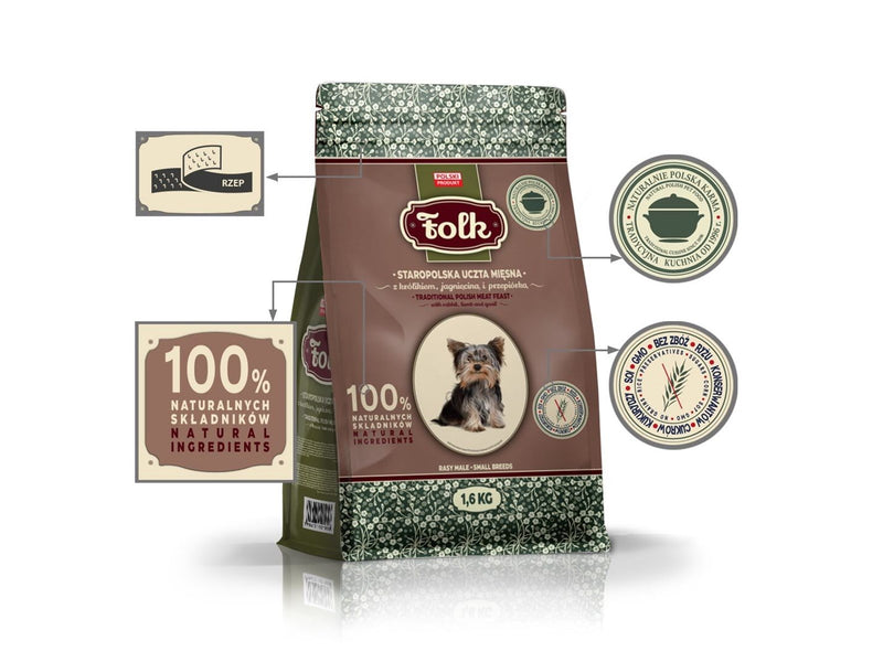 Folk Small breeds Traditional polish meat feast with rabbit lamb and quail - dry dog food - 1.6kg